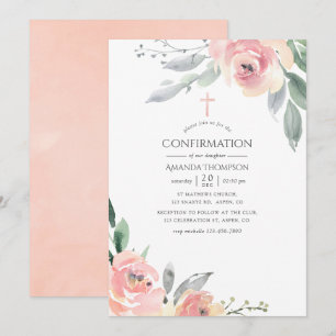 Convites Confirmação Floral Rosa Pastel
