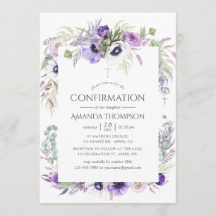Convites Confirmação Floral Violeta Empoeirada