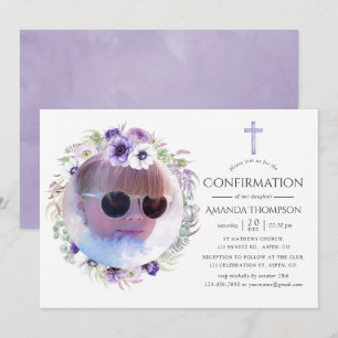 Convites Confirmação Floral Violeta Empoeirada