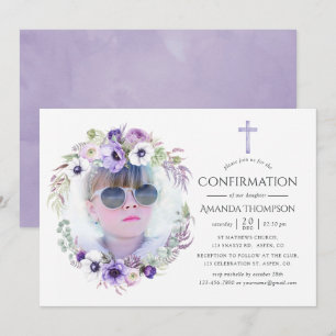 Convites Confirmação Floral Violeta Empoeirada