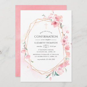 Convites Confirmação Geométrica do Flor de Cereja Rosa