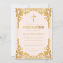Confirmação Menina Rosa Dourado Falso Religioso Vi