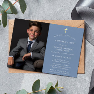 Convites Confirmação mínima de foto azul na moda moderna