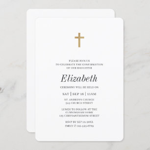 Convites Confirmação Minimalista com Faux Dourado Cross Gir