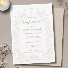 Convites Confirmação Minimalista Cruz Floral