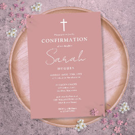 Convites Confirmação Minimalista Dusty Rosa Modern