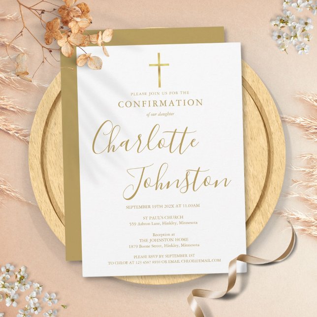 Convites Confirmação Moderna Assinatura Dourada (Modern Golden Signature Confirmation Invitation)