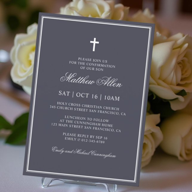 Convites Confirmação Para Ele | Cruz clássica elegante (Criador carregado)