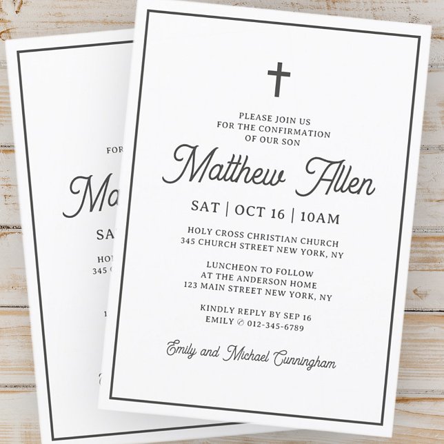 Convites Confirmação Para Ele Simples Elegante Cruz Moderna (Criador carregado)