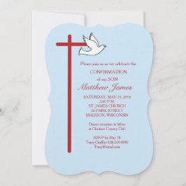 Convites Confirmação para Filho com Azul Cruz e Dove
