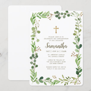 Convites Confirmação Para Sua Cruzada De Folhagem De Aquare