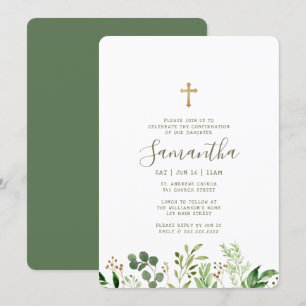 Convites Confirmação Para Sua Cruzada De Folhagem De Aquare