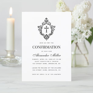 Convites Confirmação Religiosa Cesto Vintage Negro e Branco