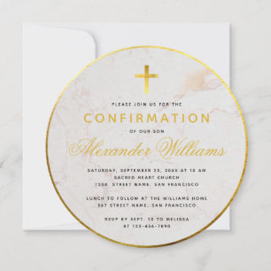 Convites Confirmação Rodada Faux Dourado Folha de Mármore R