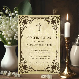 Convites Confirmação Vintage Pergaminho Antigo Religioso