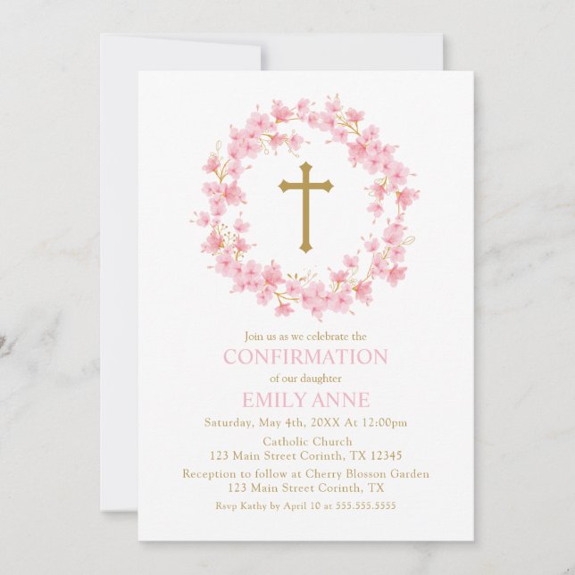 Convites Confirmation Cherry Blossom floral Invitation  (Frente)
