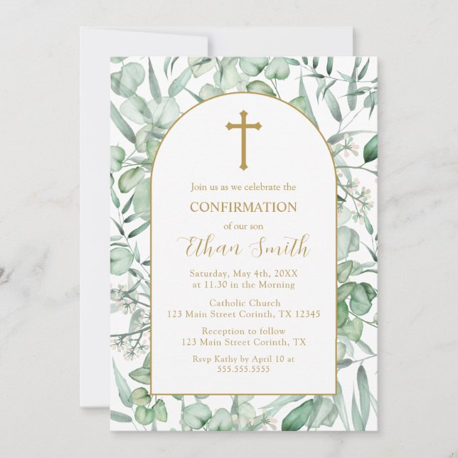 Convites Confirmation Eucalyptus leaves Invitation (Frente)