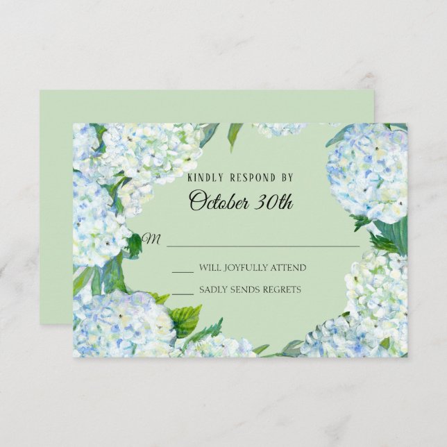 Convites Confirme casamento floral branco Hydrangea menta v (Frente/Verso)