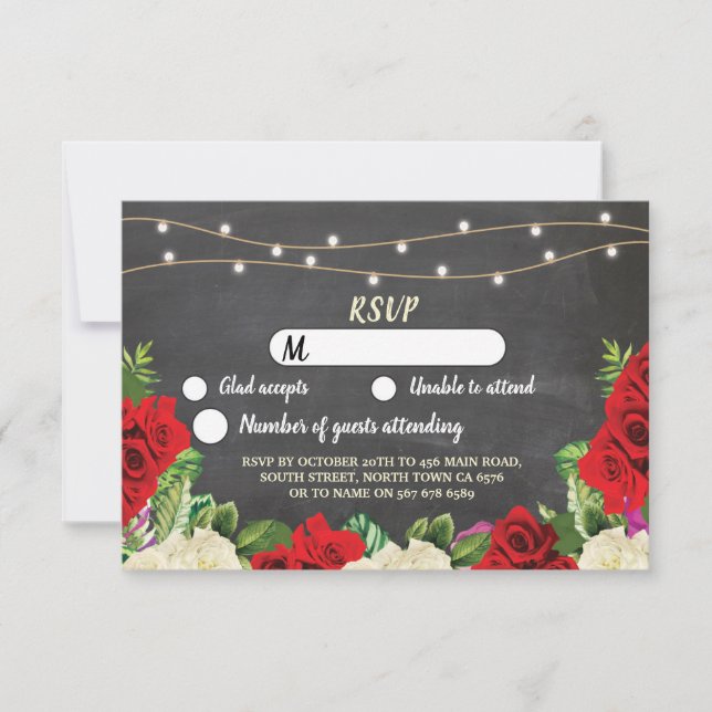 Convites Confirme Giz Chalk Casamento Luzes Rústicas Rosas  (Frente)
