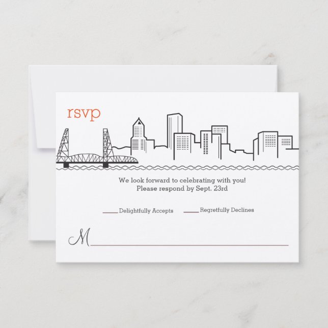 Convites Confirme presença no casamento Portland Skyline (Frente)