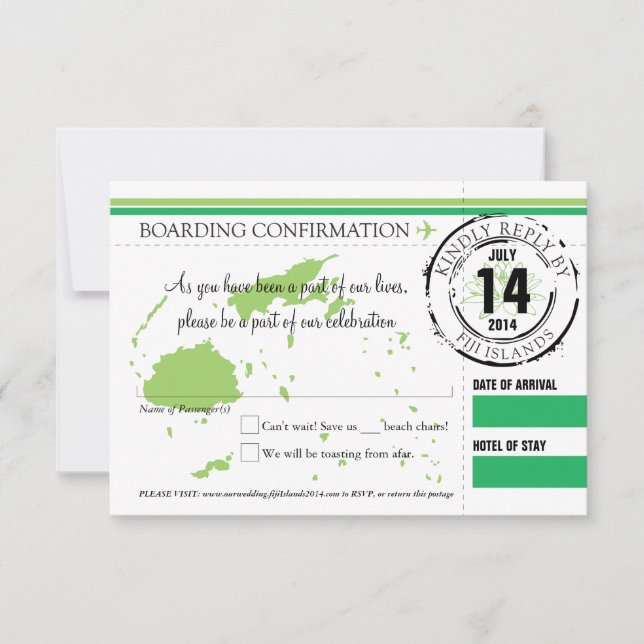 Convites Confirme presença Passagem para as Ilhas Fiji (Frente)