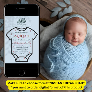 Convites Conjunto Aqiqah Azul Bebê Menino Muçulmano Islâmic