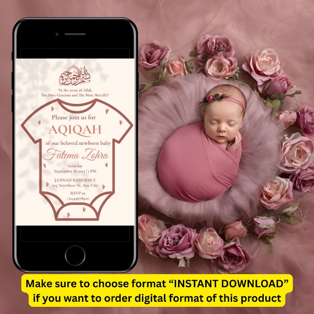 Convites Conjunto Bodysuit Rosa Aqiqah Bebê Menina Muçulman (Criador carregado)