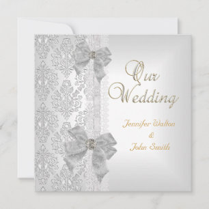 Convites Conjunto de Arco de Noiva Damask Prata Branco Eleg