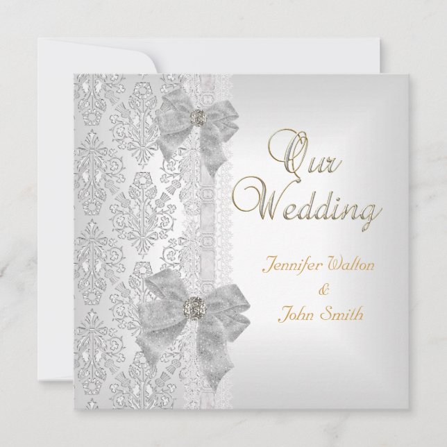 Convites Conjunto de Arco de Noiva Damask Prata Branco Eleg (Frente)