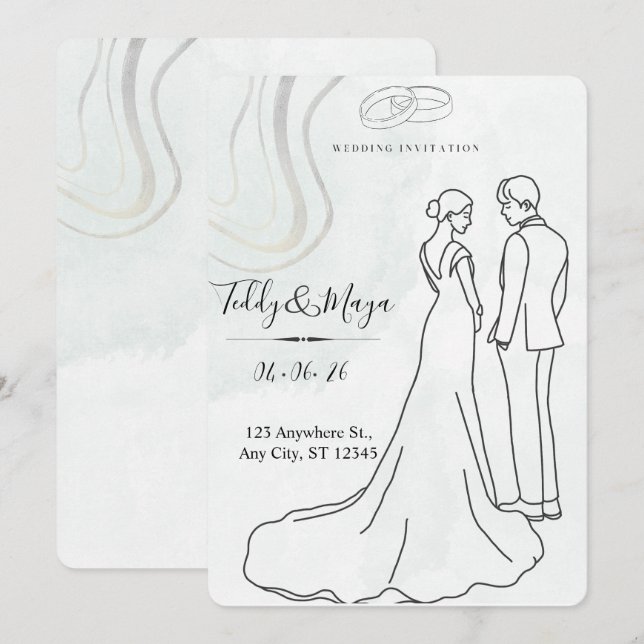 Convites Conjunto de Casamento com Arco Floral Elegante (Frente/Verso)
