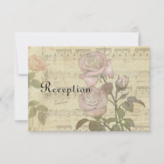 Convites Conjunto de casamento de partitura musical e rosa  (Frente)