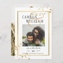 Convites Conjunto de casamento FOTO Branco OURO Moderno Clá