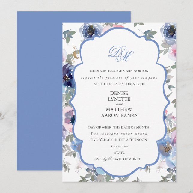 Convites Conjunto de Casamento Terno Cornflower Azul Convit (Frente/Verso)