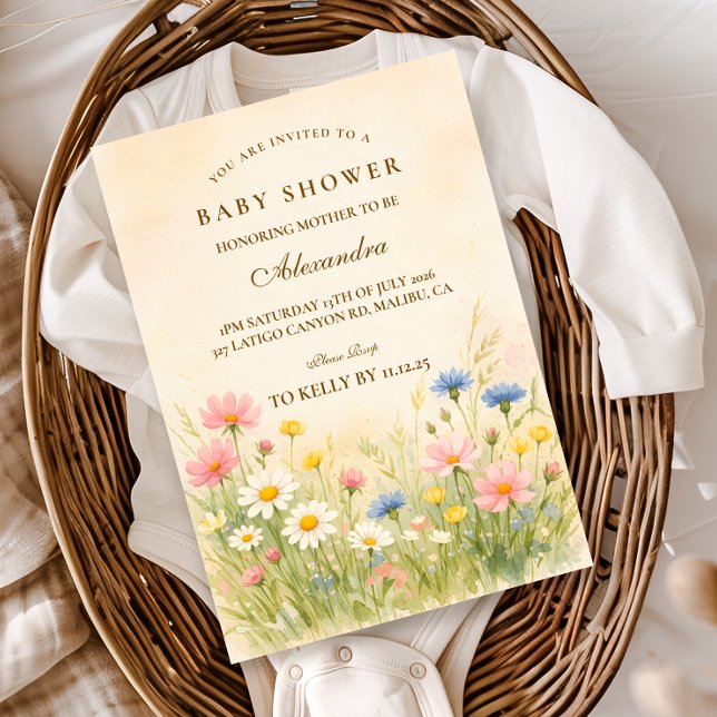 Convites Conjunto de Chá de Bebê Meadow Gold Wildflower (Criador carregado)
