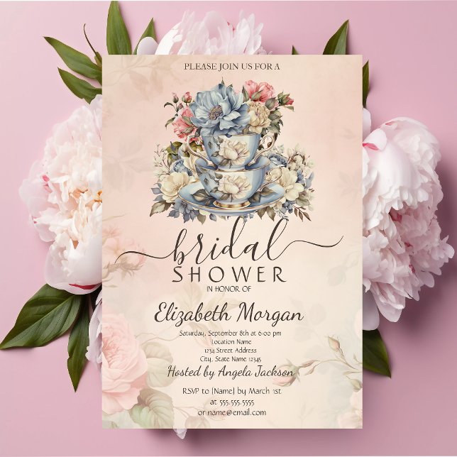 Convites Conjunto de Chá Retro Flores Chá de Noiva (Criador carregado)