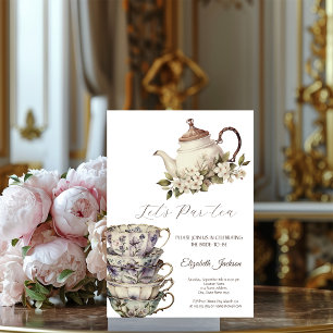 Convites Conjunto de Chá Xícara Bule de Chá Flores Dourado