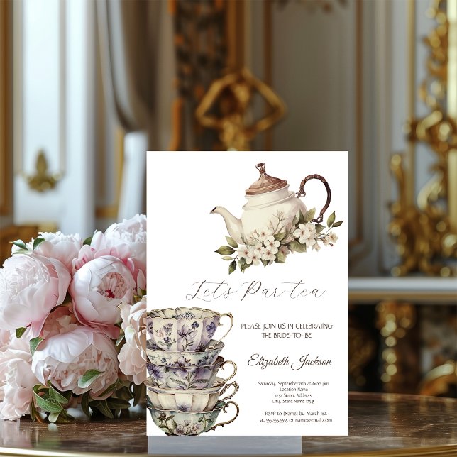 Convites Conjunto de Chá Xícara Bule de Chá Flores Dourado  (Criador carregado)