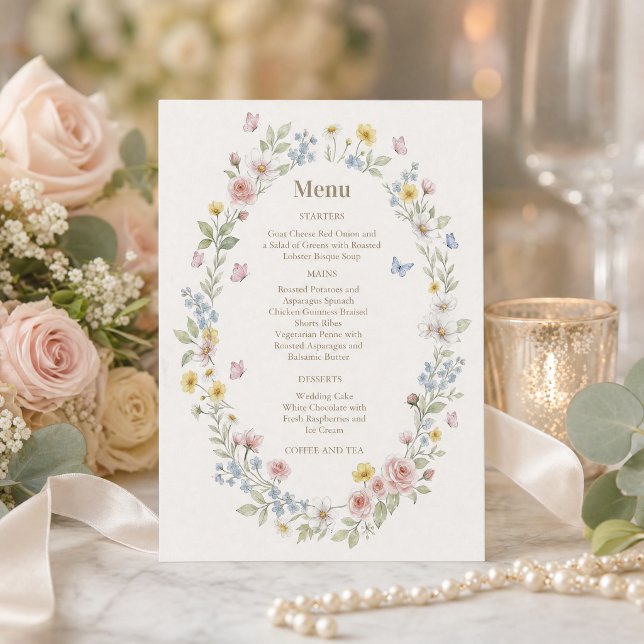 Convites Conjunto de Menu de Casamento Floral em Aquarela (#weddingmenuinvitation #weddinginvitation #wildflowermenu#wildflowerspring #weddingsummer#softpastel)