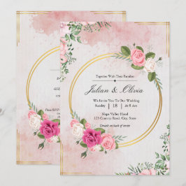 Convites Conjunto de Noiva Rosa Água-Forte Casamento
