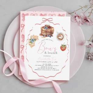 Convites Conjunto de Panqueca Waffle com Laços Rosa para Ch