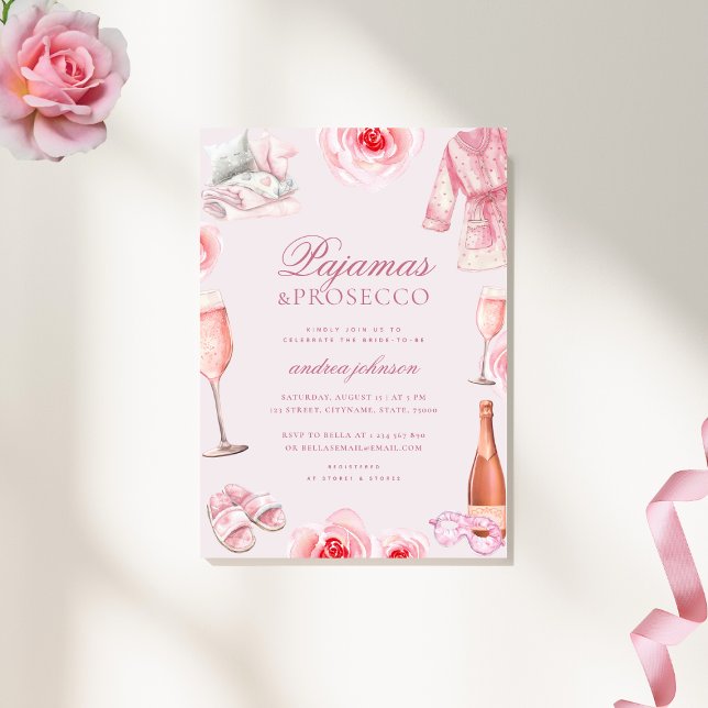 Convites Conjunto de pijama Rosa e Prosecco para Chá de Noi (Criador carregado)