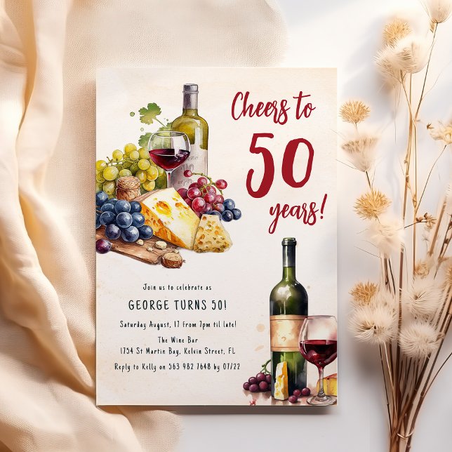 Convites Conjunto de Queijo e Vinho para 50º Aniversário Ad (Criador carregado)
