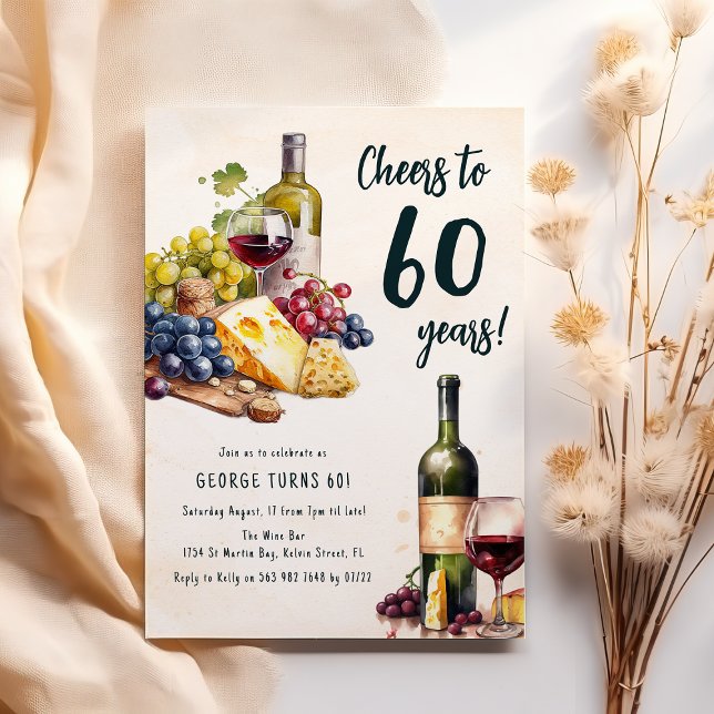 Convites Conjunto de Queijo e Vinho para 60º Aniversário Ad (Criador carregado)