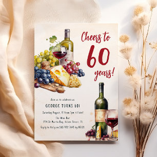 Convites Conjunto de Queijo e Vinho para Aniversário de 60