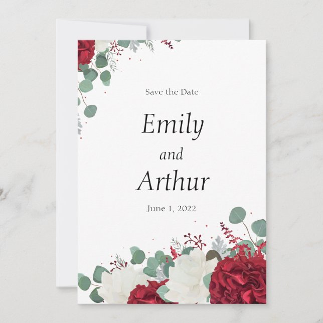 Convites Conjunto de rosas vermelhas e brancas 15 Save the  (Frente)