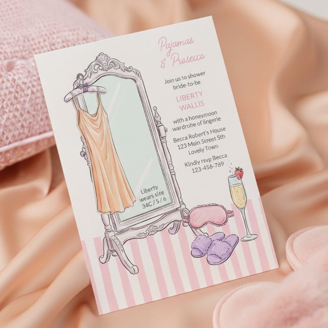 Convites Conjunto de Roupa de Dormir e Prosecco Rosa para C (Pajamas and Prosesso lingerie shower for bride to be honeymoon lingerie)