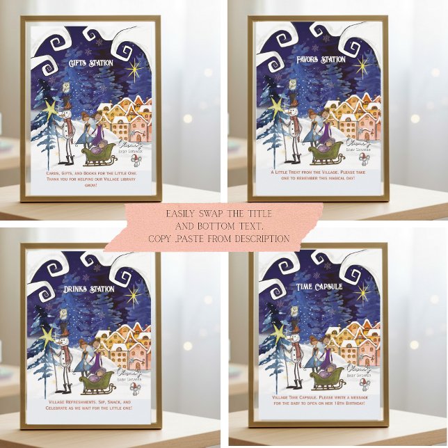 Convites Conjunto de Sinais Universais "É Preciso uma Aldei (It Takes a Village Universal Sign Suite TEMPLATE- 4 sings suggestion , text is editable)