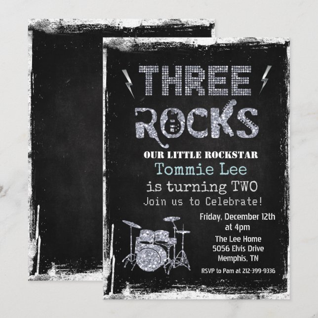 Convites Conjunto de tambores Three Rocks Rockstar 3º Anive (Frente/Verso)