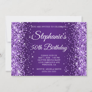 Convites Conjunto Monograma Glitter Roxo Real 50º Aniversár