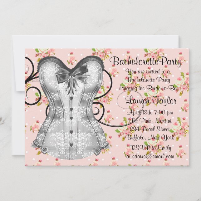 Convites Conjunto Rosa Pink e Corset Preto para Despedida d (Frente)